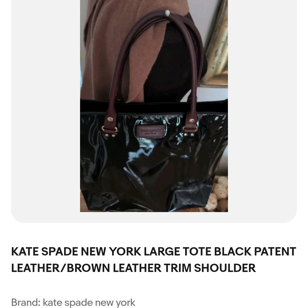 Kate Spade Shiny Black Tote with Burgundy Trim